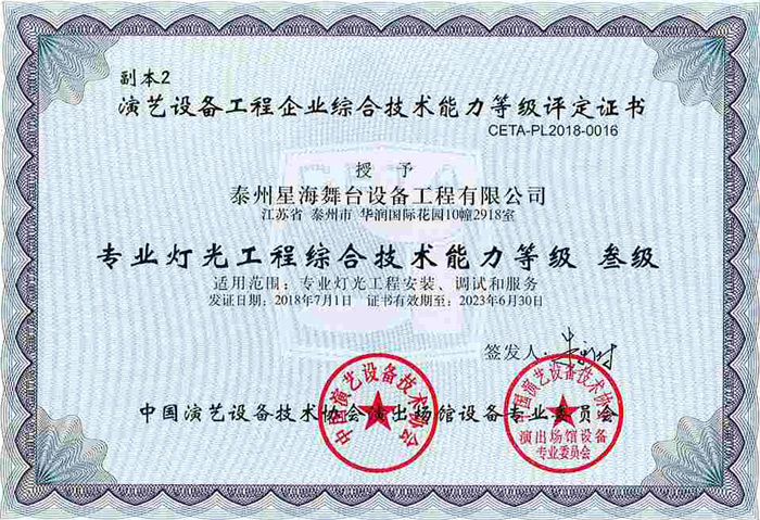 演藝協(xié)會(huì)燈光綜合技術(shù)能力
